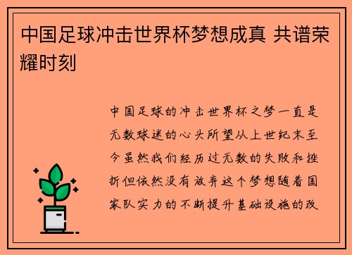 中国足球冲击世界杯梦想成真 共谱荣耀时刻 中国足球冲击世界杯梦想成真 共谱荣耀时刻